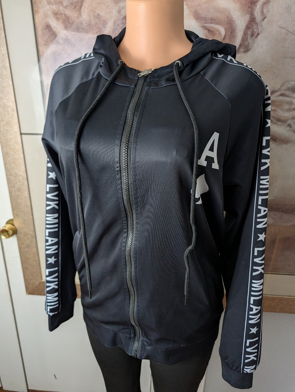 LVK Milan Black Ace Zip-Up Hooded Jacket Men Size S - Picture 2 of 8